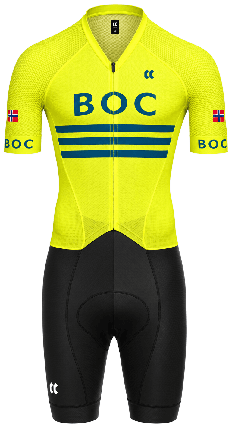 BOCs racedrakt i klubbens gule racedesign